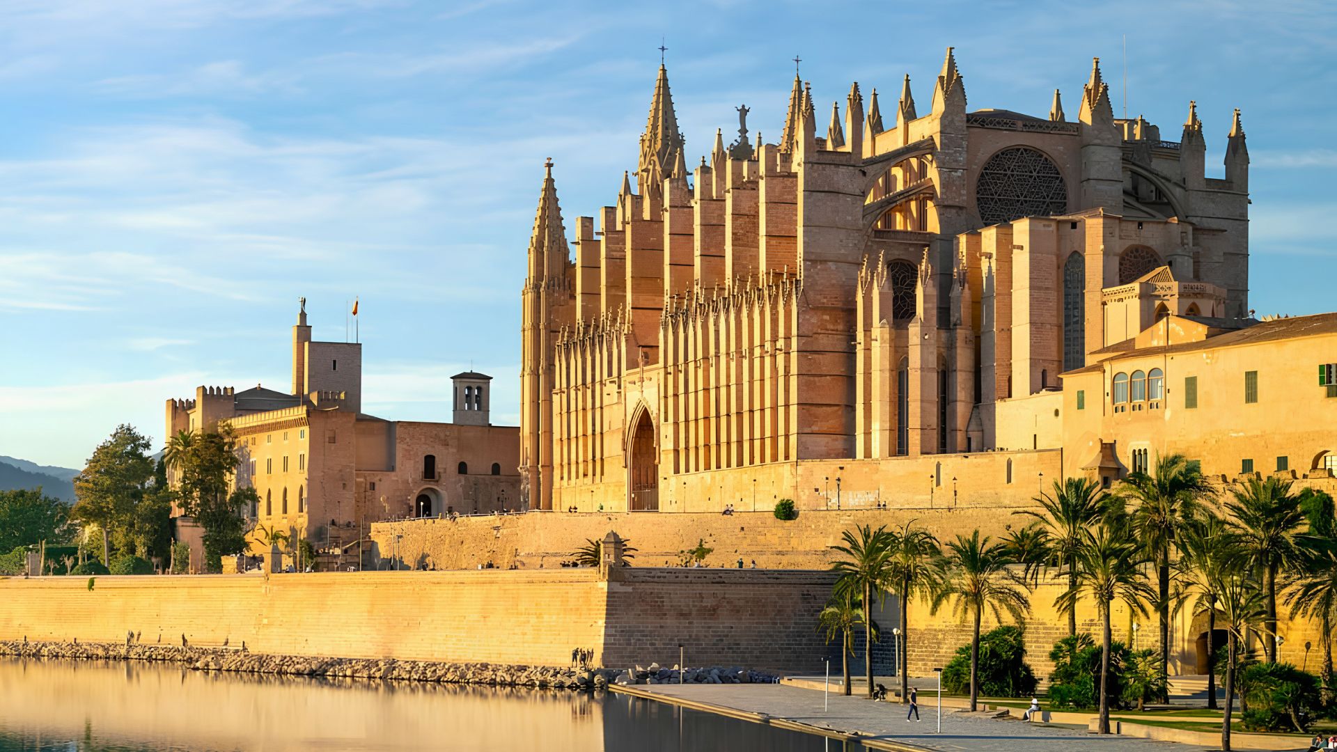 La cathédrale de Palma de Majorque surplombant le front de mer et la baie.